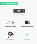 Ultimate Industrial 12-Port L2+ Cloud Managed PoE Switch package contents including accessories, cables, and manual.