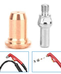 Pro Plasma Torch Consumables Kit Featuring 10 Red Copper Electrodes And 10 Tip Nozzles for precise cutting with red copper tip and silver component.