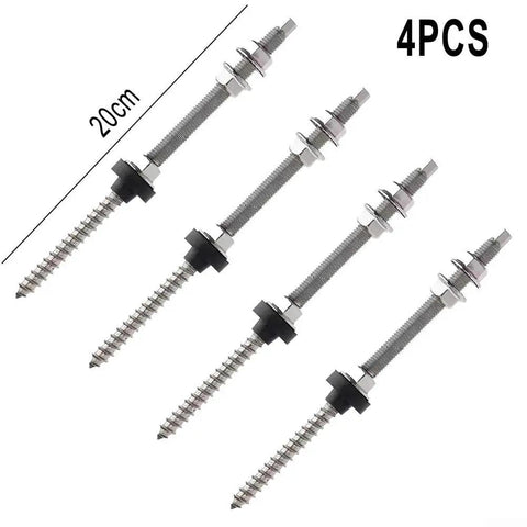 Rock Solid Stainless Steel Double Ended Wood Screws For Solar Panel Mounting Kit 200mm four piece set on white background.