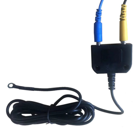 ESD grounding kit with blue and yellow connectors on a black control box and a long black ground cord