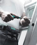 Technician using Kraftform Bitholding Screwdriver With Rapidaptor, wearing a 3.5 inch bit pouch with 6 long bits for quick bit swaps.