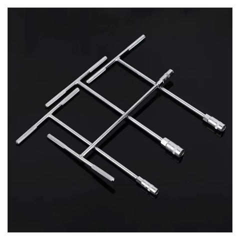 Complete 4 Piece Hex Socket Wrench Set Featuring Hella Durable Steel Allen Keys In 8 10 12 14 Mm Sizes With Badass Non Slip Handles on a black background.