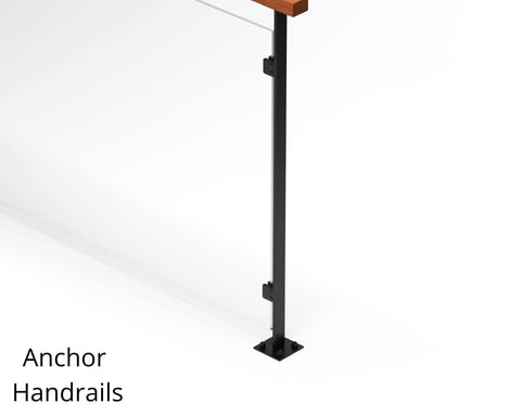Side view of handrail anchored to concrete using Eight Pack 3/8 Inch Premium Zinc Plated Carbon Steel Knurled Drop In Anchors.