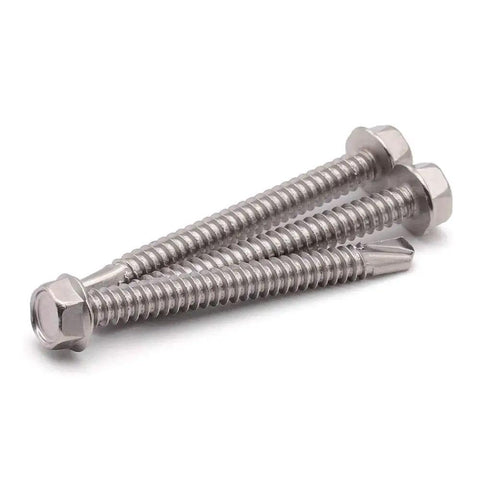 Number 10 X Two Point Five Inch Self Piercing Hex Washer Head Screws For Sheet Metal 50 Pack 410 Stainless Steel heavy duty screws