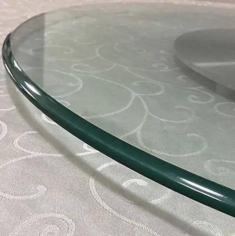 Close-up of the edge of Hella Smooth Tempered Glass Lazy Susan Heavy Duty Turntable Revolving Serving Tray.