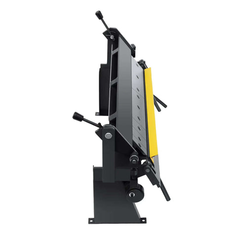 Side view of 24 Inch Box And Pan Metal Brake With Eight Removable Fingers In 2 3 4 Inch Widths, 0 To 135 Degree Adjustable Hand Operated Sheet Metal Bender For 20 Gauge Steel Copper Aluminum, Perfect For Pro Fabrication And DIY Projects