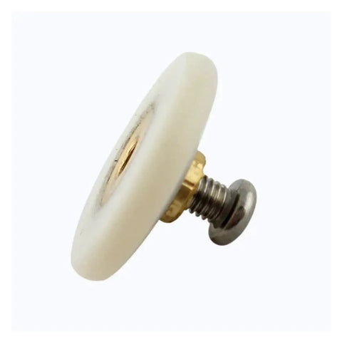 8 Piece Heavy Duty 28mm Flat Track Shower Door Rollers Slick Rolling Nylon Pulleys Eccentric Setup For Bathroom Sliding Glass Doors Quick Swap Hardware Parts Set detailed view of nylon pulley with screw.