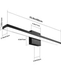 Dimensions of 24 Inch Black Modern LED Vanity Light With Frosted Aluminum Finish For Bathroom Mirror Cabinet And Powder Room.