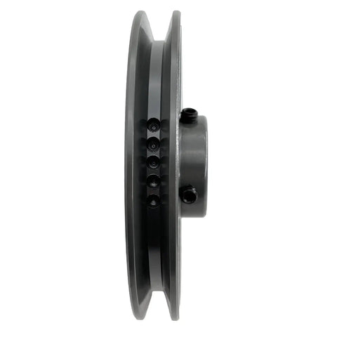 Rock Solid Cast Iron 1 Groove V Belt Sheave With 1 Inch Bore 5.45 OD Motor Pulley side view showing single groove and anti-rust finish.