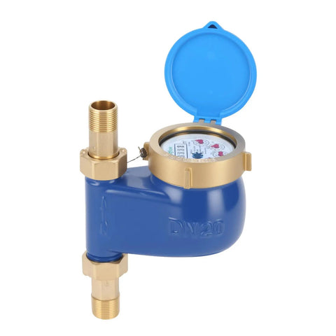 Vertical Water Meter DN20 With 3/4 Inch NPT Couplings, Heavy Brass Cold Water Meter With Pulse Output, ISO4064 Certified, side view