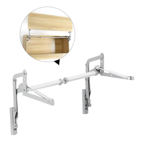 Bad Boy Pneumatic Hinge With Soft Close And Parallel Movement, Adjustable Lift Stay For Kitchen Cabinets with gray finish.