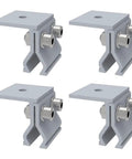 Rock Solid Standing Seam Roof Clamps For Metal Roofs Heavy Duty Aluminum Solar Panel Mounts Railless PV Hardware Easy Install No Drill Setup 4 Piece Kit set of four gray aluminum clamps with mounting holes
