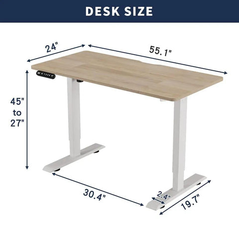 Premium Electric Standing Desk Height Adjustable Computer Table For Office And Home Gamer With Sturdy Steel Frame Smooth Lift Up Gaming Station 55 Inch dimensions shown with height and width details.