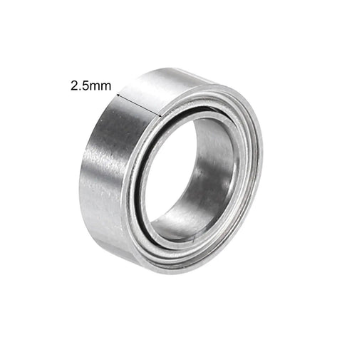 5 Pcs SMR85ZZ Stainless Steel Ball Bearings 5mm By 8mm By 2.5mm Dual Shielded Miniature Abec 3 Rustproof Rolling Elements For Motors And Gadgets Rock Solid Reliability Hella Smooth Action close-up image of a stainless steel ball bearing with 2.5mm height