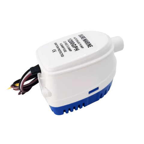 12V Submersible Bilge Pump For Boats With Built In Auto Float Switch 1200 GPH Quiet Durable Marine Water Pump, side view