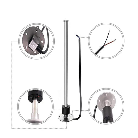 Heavy Duty Marine Fuel Gas Sender Featuring Stainless Steel Sending Unit with wiring and five hole mount for boats.