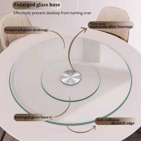Top view of Twenty Seven Inch Tempered Glass Lazy Susan Round Kitchen Turntable with enlarged glass base and aluminum bearings.