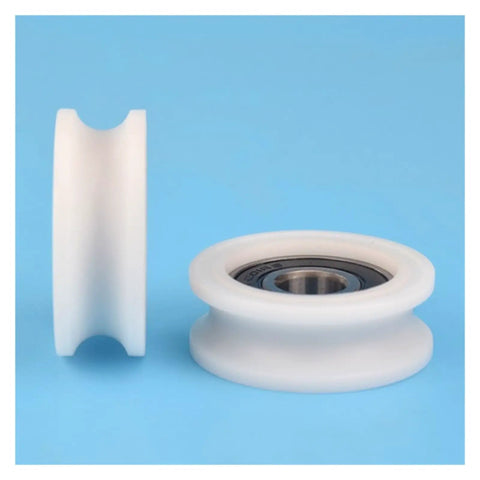 Rock Solid U Groove Pulley Wheels With Sealed Nylon Bearings For Smooth Sliding Doors And Cabinet Runners White Track Roller Sheave Replacement Kit side view showing 44mm diameter wheel and sealed bearing.
