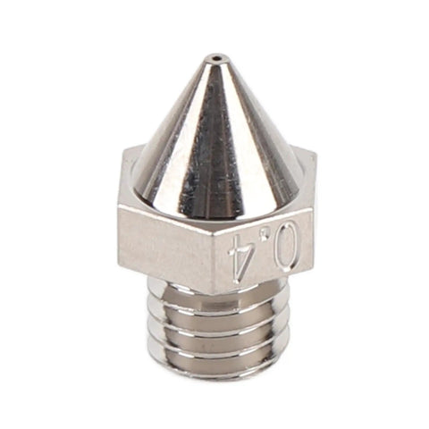 Premium 0.4mm Carbide 3D Printer Nozzle Tip showing shiny steel finish and precision design for high-quality printing.