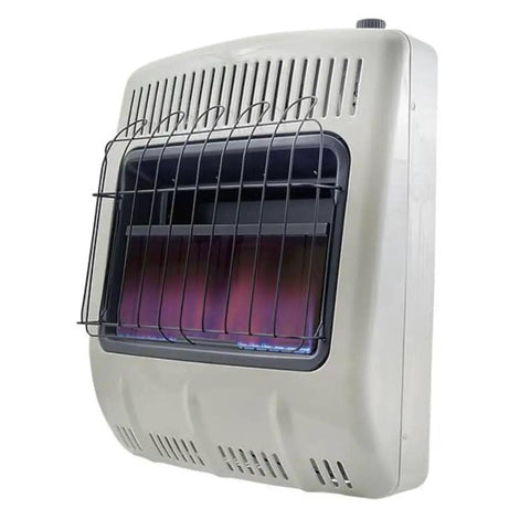 Side view of a 20,000 BTU Vent Free Blue Flame Propane Heater For Indoor Use No Electricity Needed Heats Up To 700 Sq Ft with battery ignition.