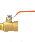 Heavy Duty Pro Level Hard Cast Brass Ball Shut Off Valve For Residential Plumbing And Water Systems built like a tank with orange handle.