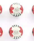 Hand Painted Ceramic Cabinet Knobs Set Of Six Features Dope Red Flower Motif For Dressers And Drawers, showing smooth ceramic surface.