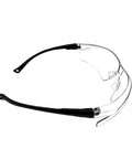Hella Durable Wraparound Safety Glasses With Anti Fog Scratch Proof Polycarbonate Lenses For Yard Work Lawn Mowing Shooting And Outdoor Adventures side view with black frame and clear lenses.