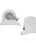 Heavy Duty Screw On Belt Winder For Roller Shutters With No Sweat Quick Install Setup showing white plastic design with cord.