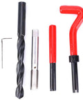 Drill bit, tap, and wrench from M12x1.5 Thread Insert Kit Stainless Steel 17 Piece Set With Drill Bit Tap Wrench Hex Wrench And 12 Inserts.