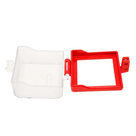 Emergency Stop Button Cover Lockout Box Type Transparent Push Button Switch Protector, open view showing rugged PC plastic