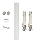 Rock Solid Heavy Duty Cabinet Door Mount Lateral Opening Hinge Set includes two metal hinges, screws, and alignment tools for easy installation.