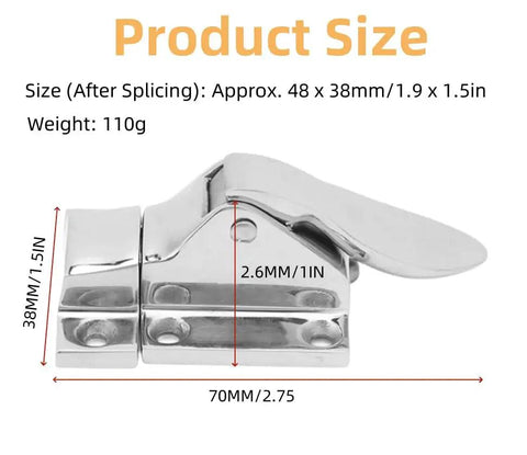 Top Shelf Marine Door Latch Featuring Rock Solid 316 Stainless Steel Construction And Smooth Twist Catch Mechanism Built For Boat Yacht RV Cabinet Setup Or Quick Upgrade Jobs, showing dimensions 1.9 x 1.5 in.