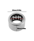 2 Pcs TA1715Z Needle Roller Bearings 17mm By 24mm By 15mm Precision Steel Bushings, close-up view with measurement markings.
