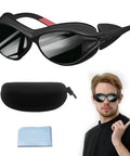 Heavy Duty Red Light Therapy Glasses Featuring Hella Solid Laser Protective Coating and Broad Spectrum Tanning Goggle Eye Defense for Reliable Hair Removal and Clinical Panel Use with carrying case and cleaning cloth.