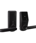 Kick Back And Relax With This Heavy Duty Smart Door Lock Boasting Instant Fingerprint Scan Plus Straightforward Password Entry And Smooth Phone App Hookup So You Can Easily Ditch Those Old House Keys At Your Front Door - black electronic lock features touchscreen and handle.