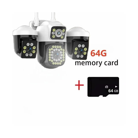 Heavy Duty Wireless Ptz Outdoor Security Camera Featuring No Sweat Setup With 15Mp Triple Lens Ai Human Tracking And Ip66 Weatherproof Shell For Zero Drama Remote Smartphone Viewing with 64GB memory card.
