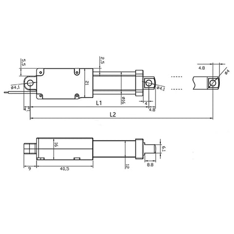 Heavy Duty Dc Micro Linear Actuator Motor Packin 188 Newtons Thrust dimensions diagram, showing measurements and design details for home builds.