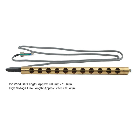 Pro Level Fifty Millimeter Ionizing Air Bar Built To Kick Static Right Off Production Surfaces Delivers Half Second Neutralization And Whisper Quiet Performance Ideally Suited For Printing Presses And Packaging Facilities, showing the 500mm length and high voltage line.