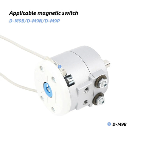 Heavy Duty Air Powered Rotary Actuator Swing Cylinder with metal housing and wiring for automation applications.