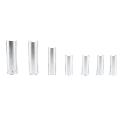 Pro Grade 7 Piece O2 Sensor Socket Set With Cross Hole Design For Rapid Oxygen Sensor Extraction and Straight Shooting Auto Repairs, silver metal wrenches.