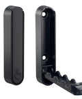 Sick Folding Wall Hooks Black Rounded Design Swivel Arms Tuck Flat Against Wall Space Saving Zinc Alloy Heavy Duty Coat Hangers For Jackets Bags Entryway Vibe showing a side view of the foldable hook.