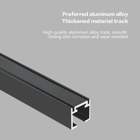 Kickass Motorized Sliding Barn Door Hardware Kit Featuring Super Smooth Glide Control Remotes And Touch Panels For Up To Fifty Nine Inch Doors Zero Floor Track Required Rapid Install aluminum alloy track close-up, thickened for durability.