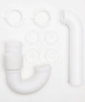 FlexTRAP Expandable P Trap Universal Drain Connector Fit 1 1/2 Inch Or 1 1/4 Inch with 1 1/2 Inch Reducing Gaskets, components view.
