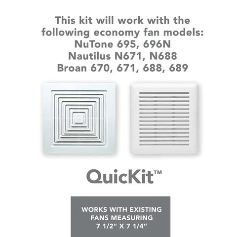 Bathroom Ventilation Grille Upgrade QuickKit With 60 CFM Fan Motor Quiet 2.5 Sones No Fuss Install No Wiring Needed White Finish Improves Airflow And Reduces Bath Noise component display