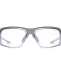 Smooth Transition Z87 Safety Glasses With Hella Clear Photochromic Lenses Anti Fog UV400 Blue Light Blocking For Driving And Work Top Shelf Eye Protection In Slick Gray front view with clear lenses.