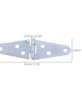 Rock Solid Heavy Duty Folding Door Hinges With Premium Polished Four Inch Iron Strap Construction Six Pack shown from side with measurements.