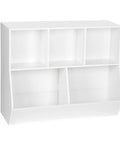 Totally Kid Approved Bookshelf And Storage Organizer For Playroom With Open Wooden Bookcase Shelves Toy Cabinet featuring smooth rounded edges.