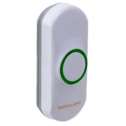 White button of Dope Long Range Wireless Doorbell Kit 95dB Loud Chime, 1000 Feet Range, 915MHz Signal Penetrates Walls, IP55 weatherproof