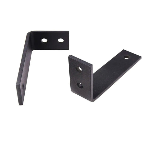 Black metal brackets for Top Shelf Double Sliding Barn Doors With Frosted Opaque Glass And Clean White Silk Finish.