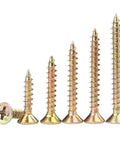 340 Piece M4 Flat Head Wood Screw Set With Countersunk Self Tapping Design For Flush Finish Cross Recessed Drive Multi Length Assortment